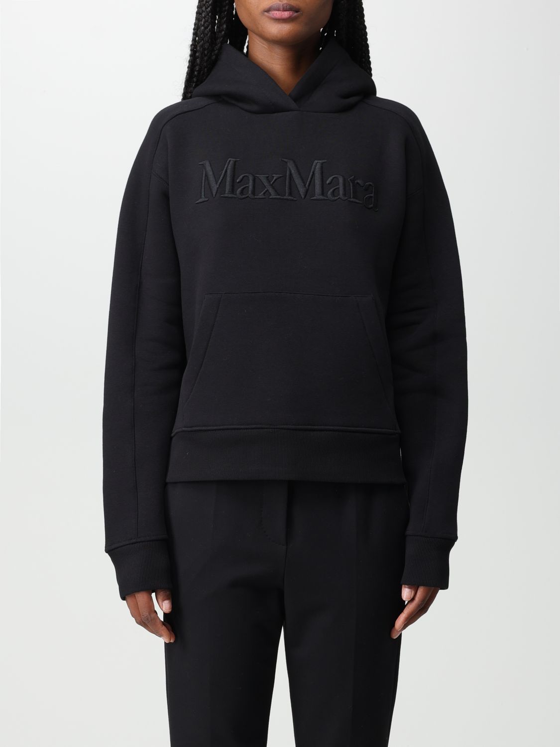 S MAX MARA: stretch cotton blend hoodie - Black | S Max Mara sweatshirt ...