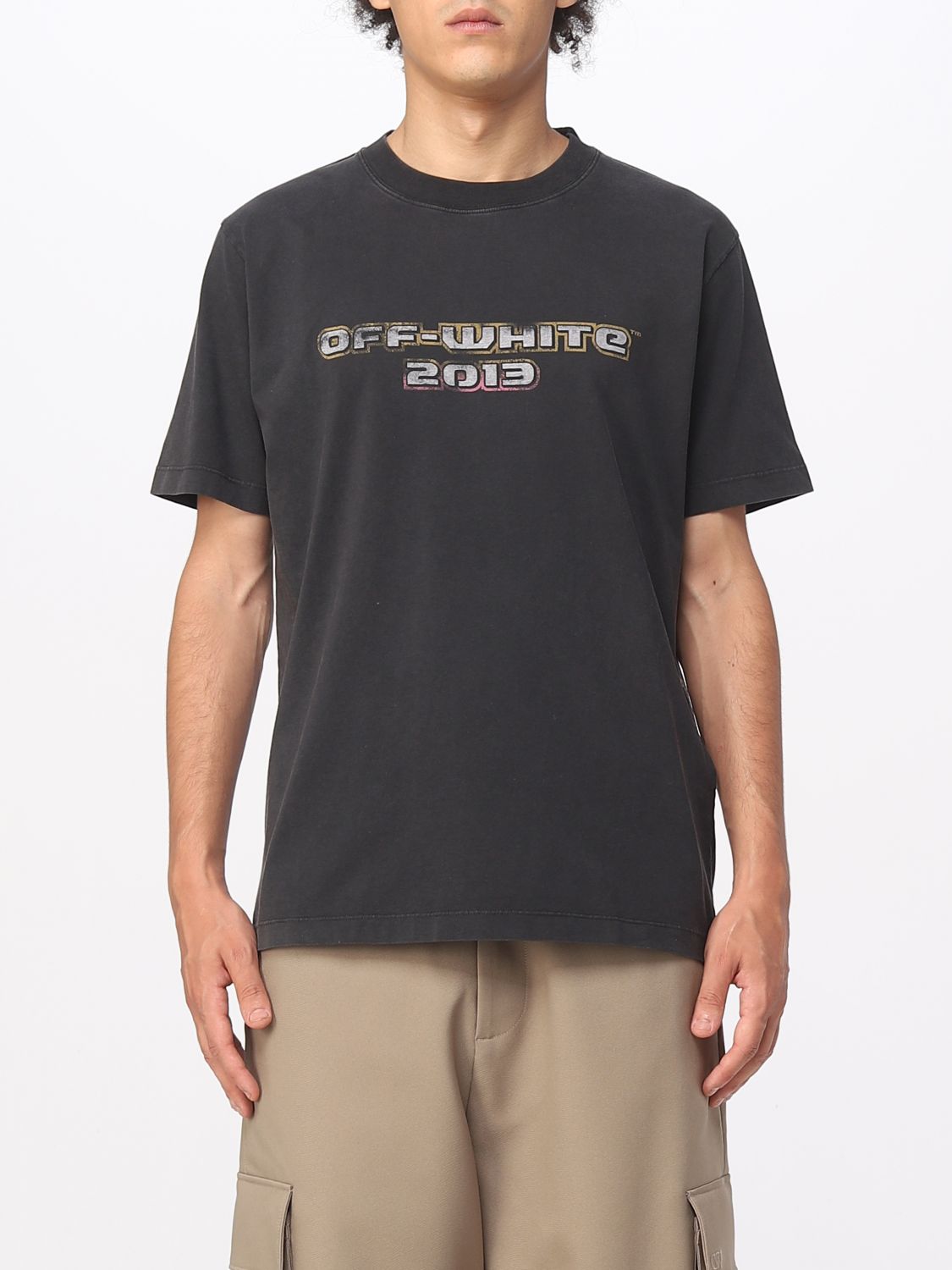 Shop Off-white Cotton T-shirt With Logo And Bacchus Print In Black