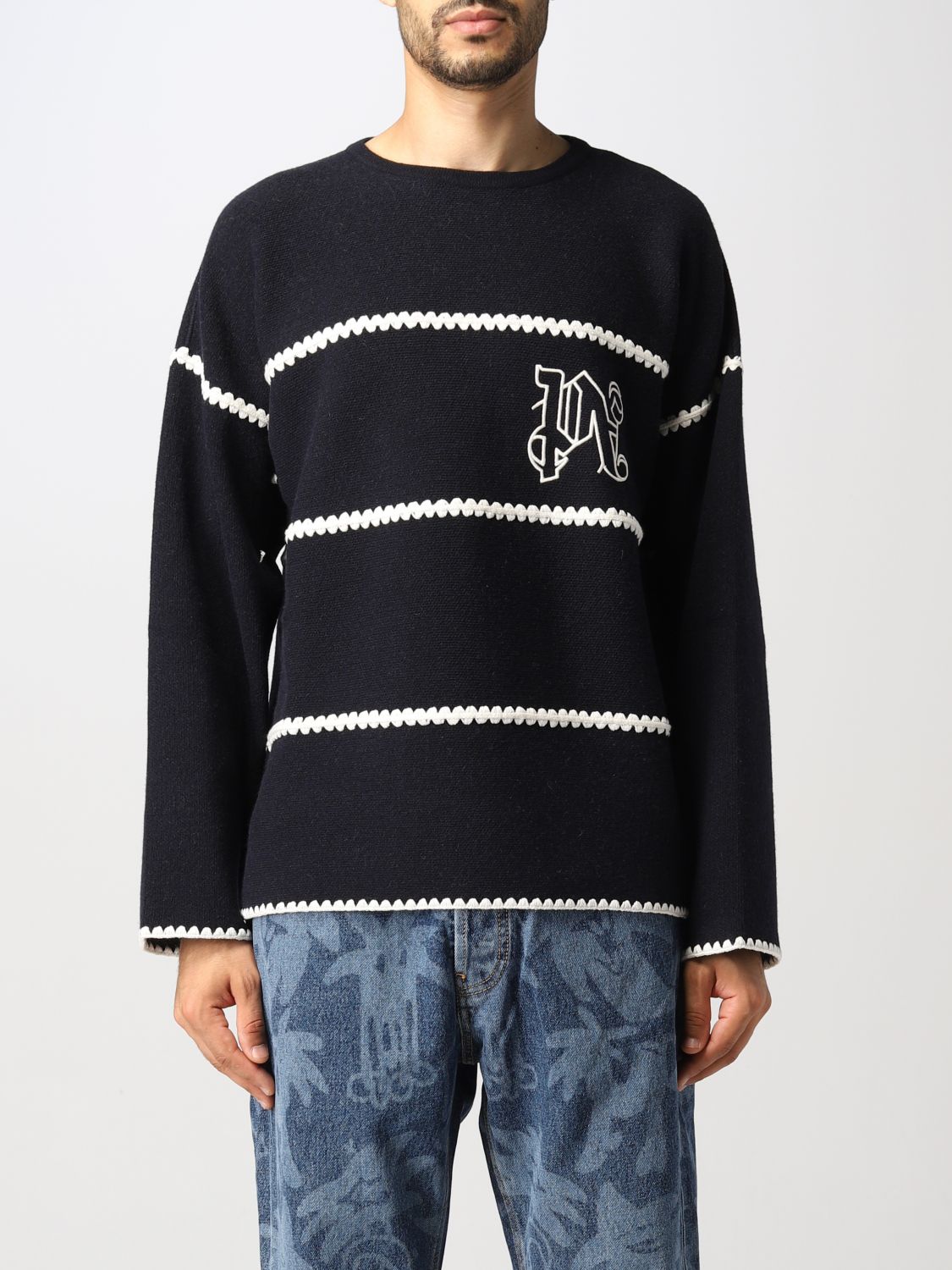 Shop Palm Angels Sweater In Wool Blend In Navy