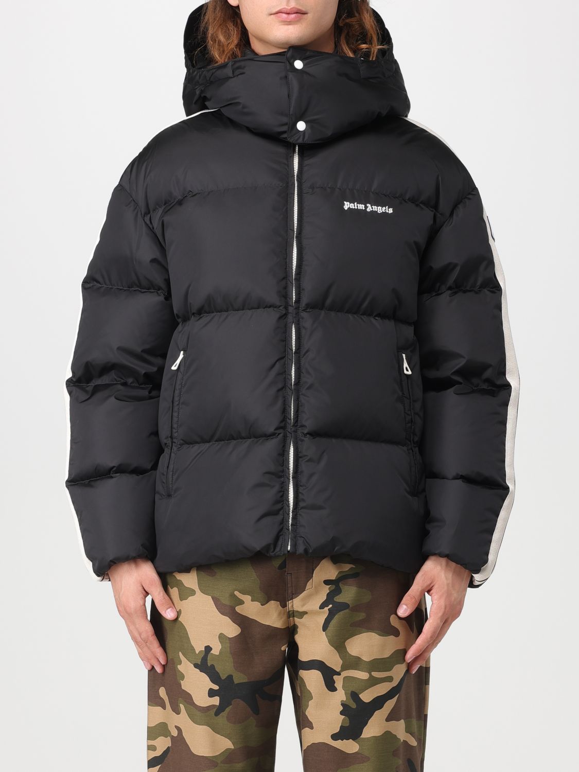 PALM ANGELS: down jacket in quilted nylon - Black | Palm Angels jacket ...