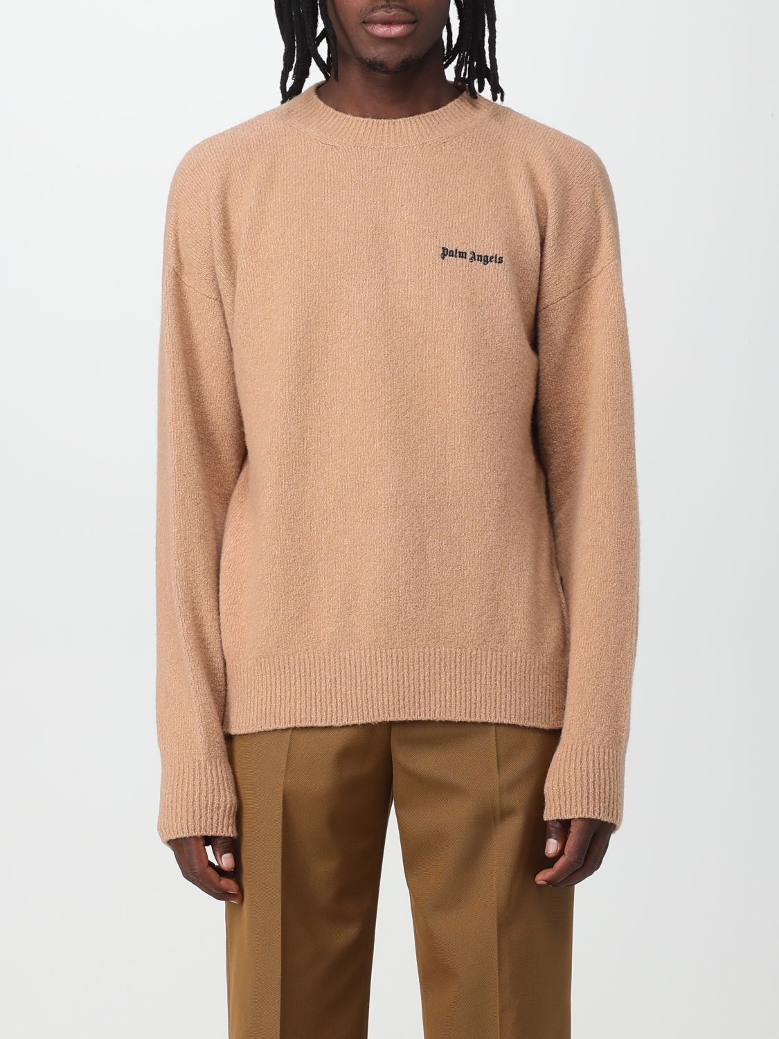 Shop Palm Angels Sweater In Merino Wool And Cashmere Blend In Camel