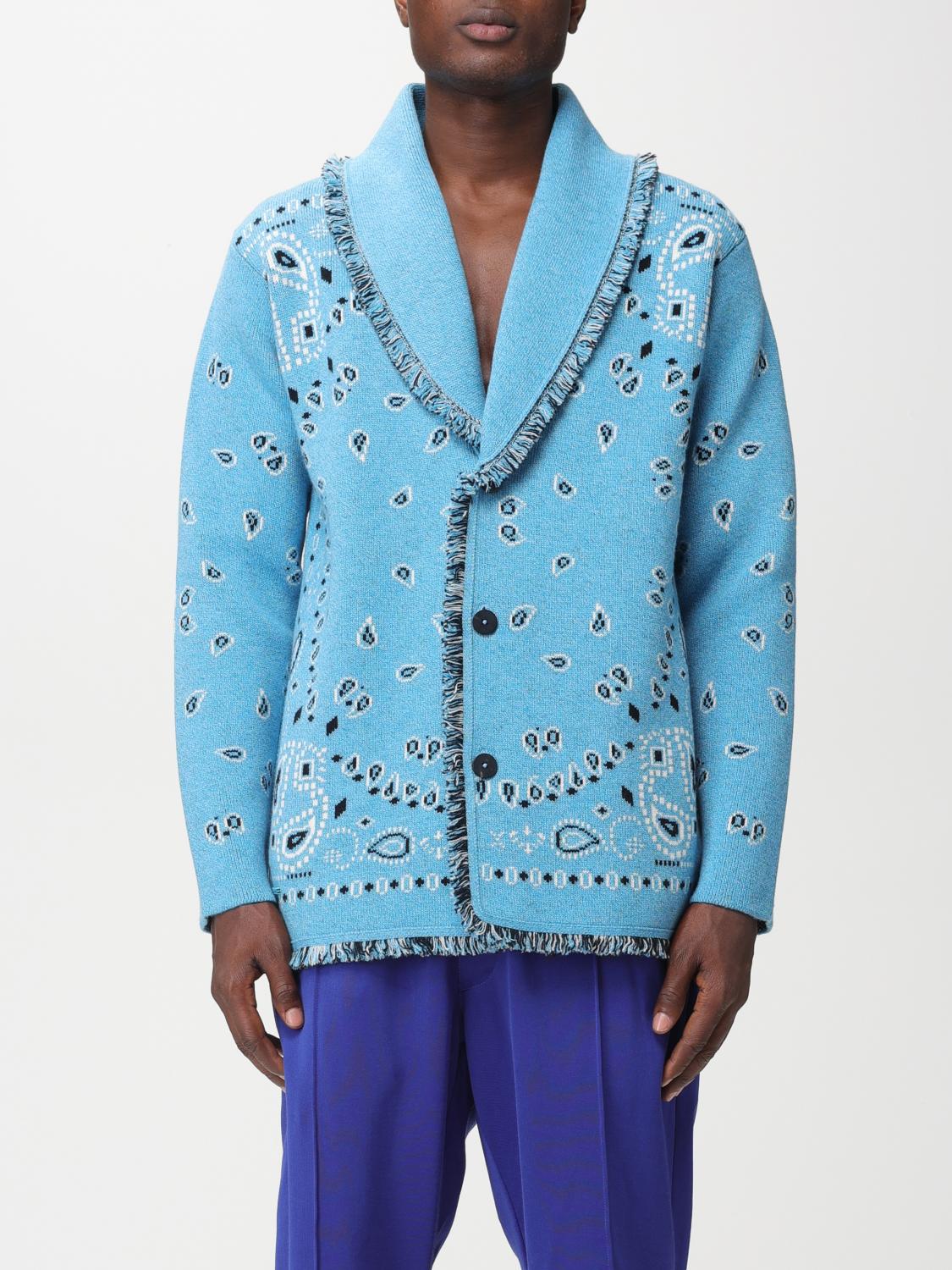 Alanui Bandana Jacquard Fringed Cardigan In Blue