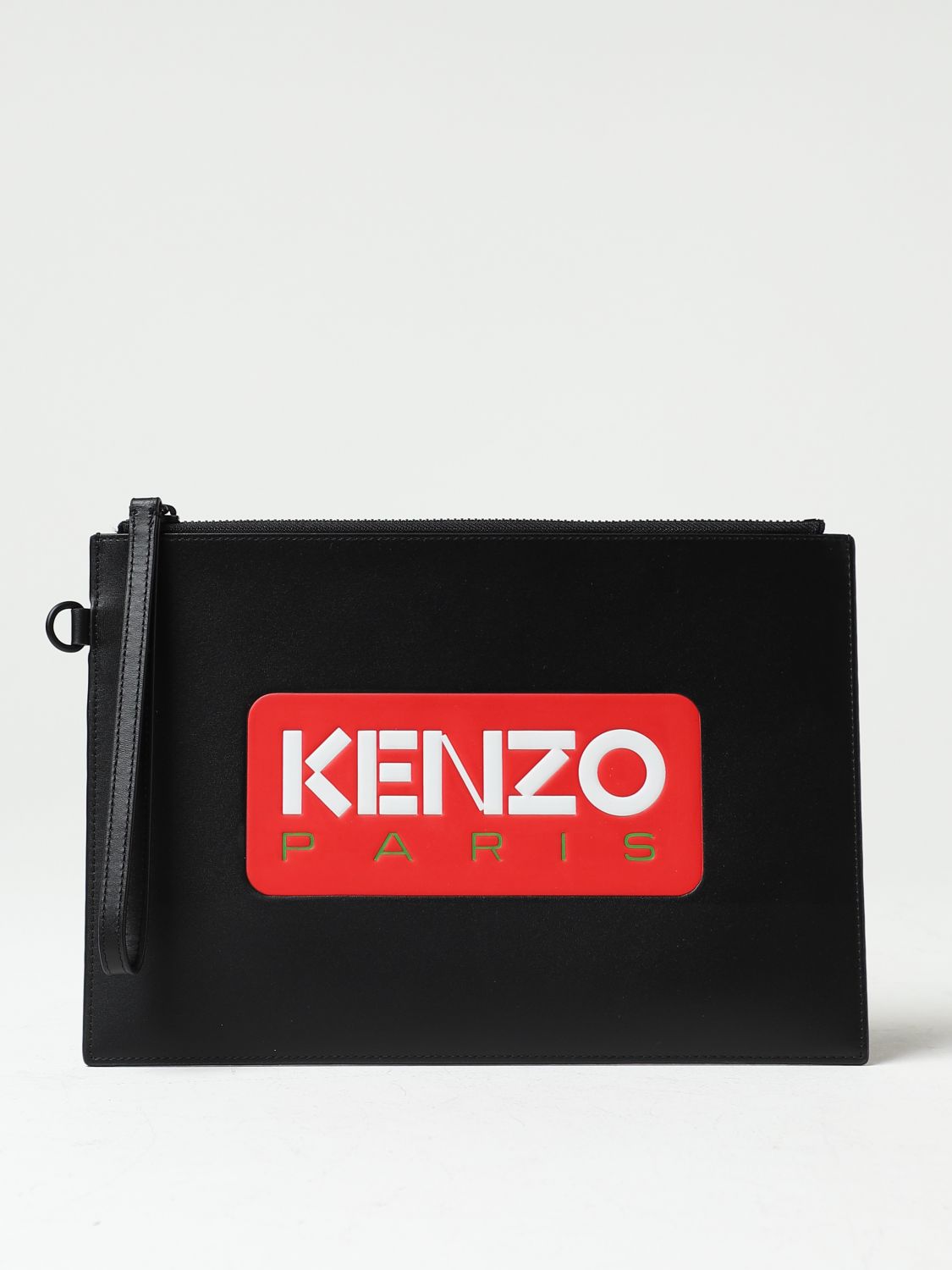 Kenzo Pouch In Leather With Printed Logo In Black