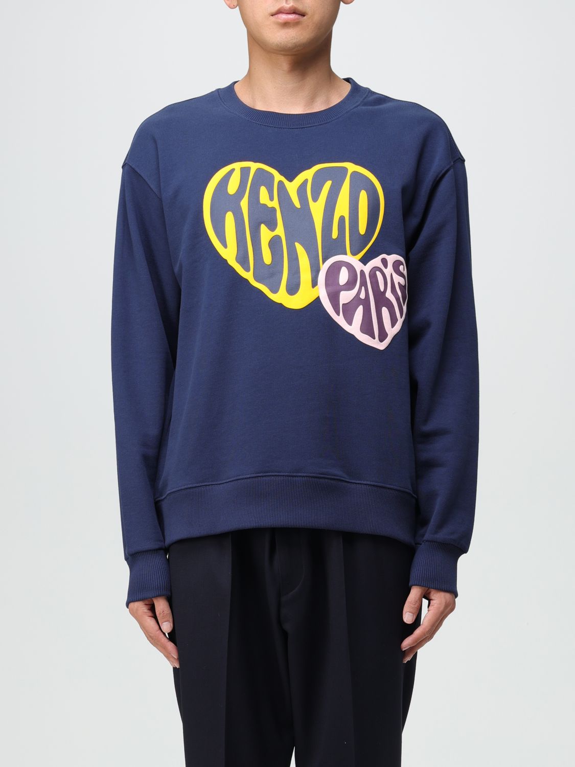 Shop Kenzo Cotton Sweatshirt With Printed Logo In Blue
