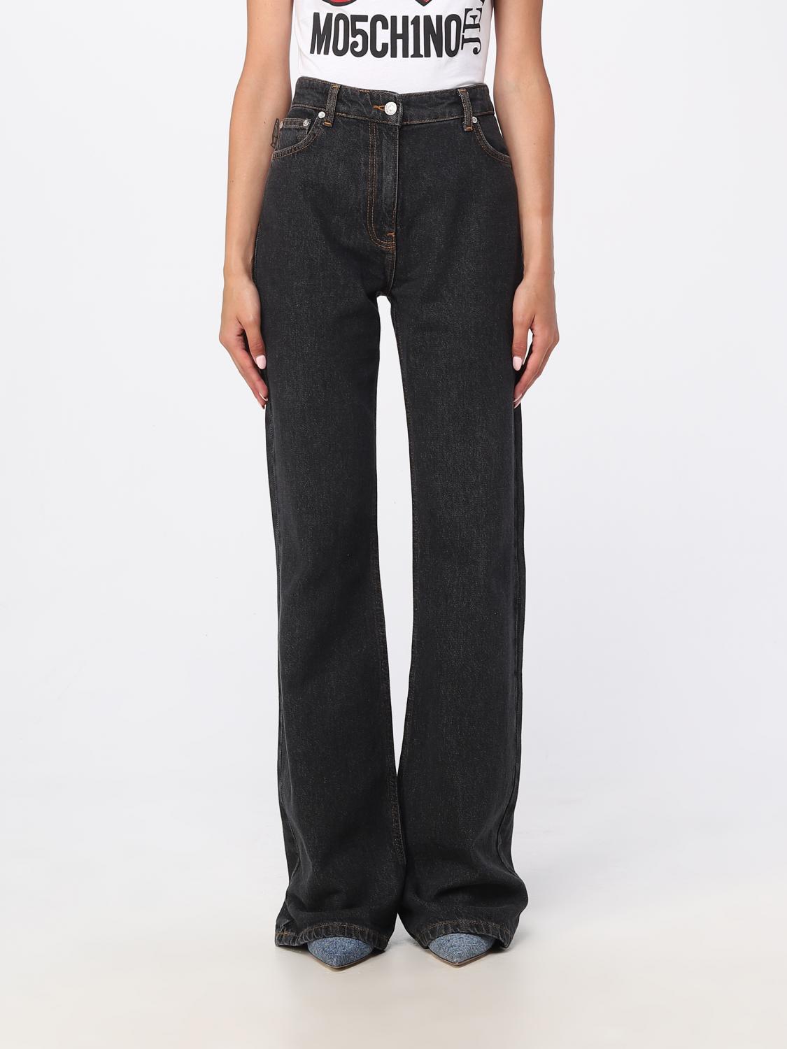 Moschino Jeans Logo-patch High-waisted Straight-leg Jeans In Black