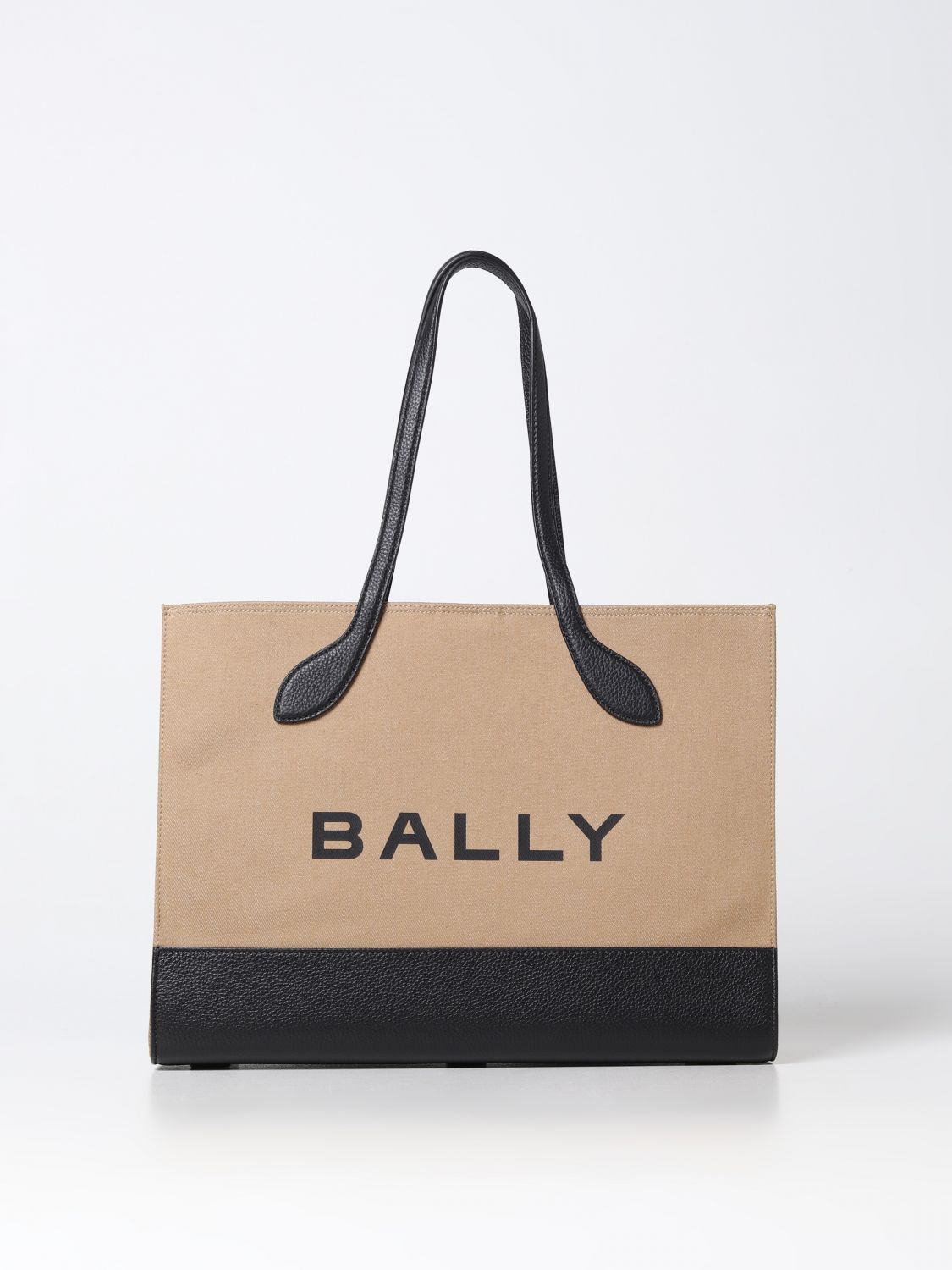 BALLY: bag in canvas and grained leather - Tobacco | Bally tote bags ...