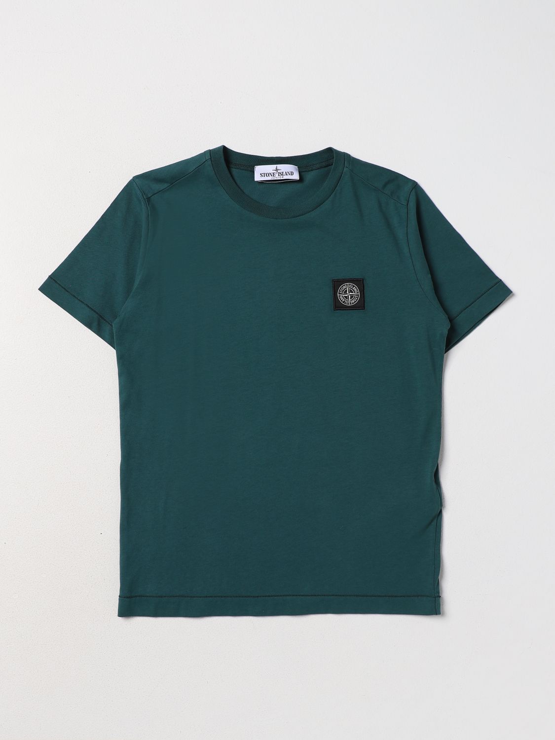 Stone Island Junior Cotton T-shirt In Bottle Green