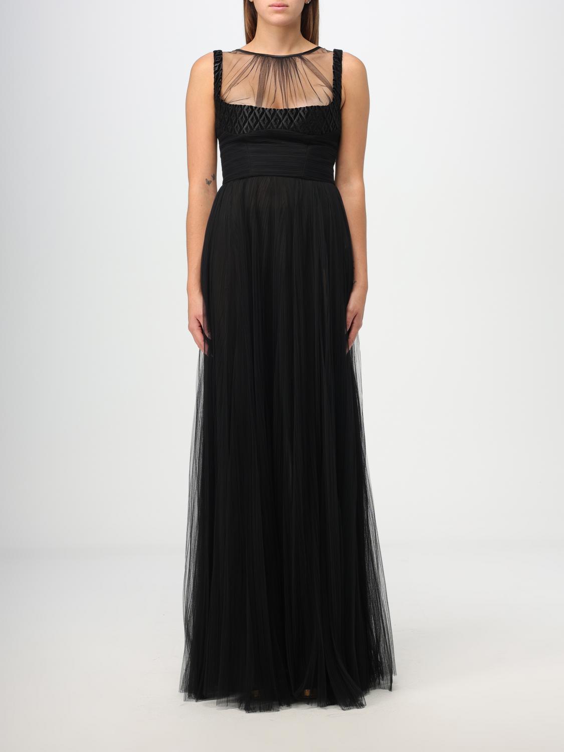 Elisabetta Franchi Monogram Tulle Gown In Black