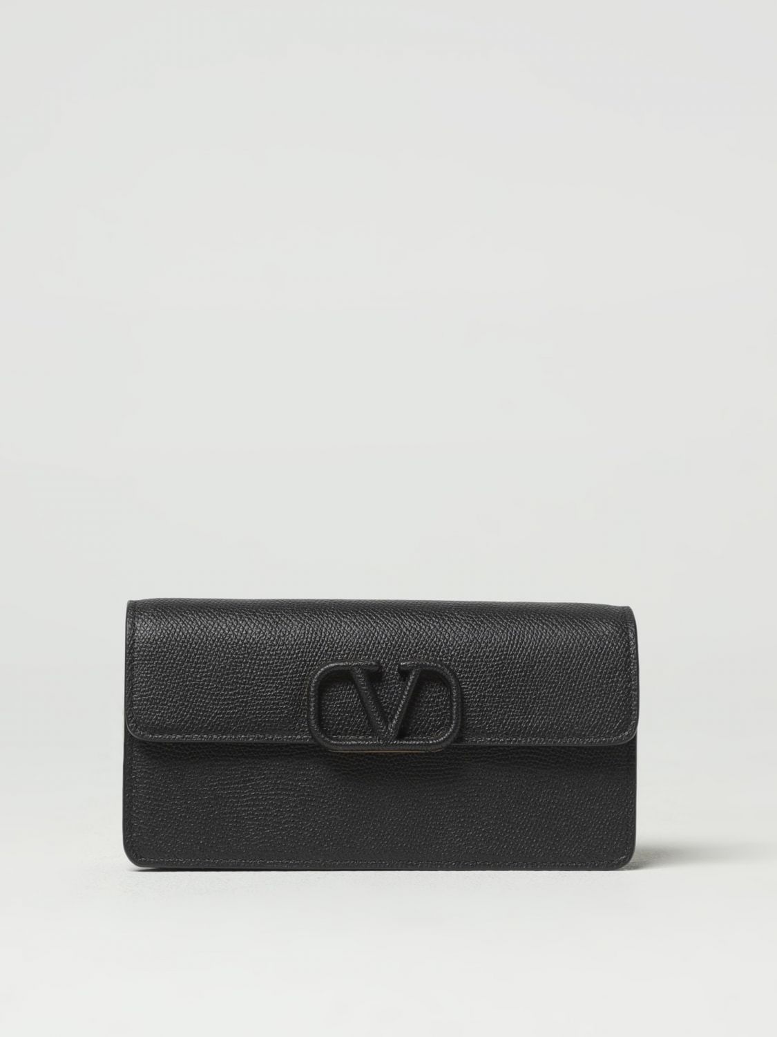 VALENTINO GARAVANI Grained Calfskin VSling Wallet On Chain Black