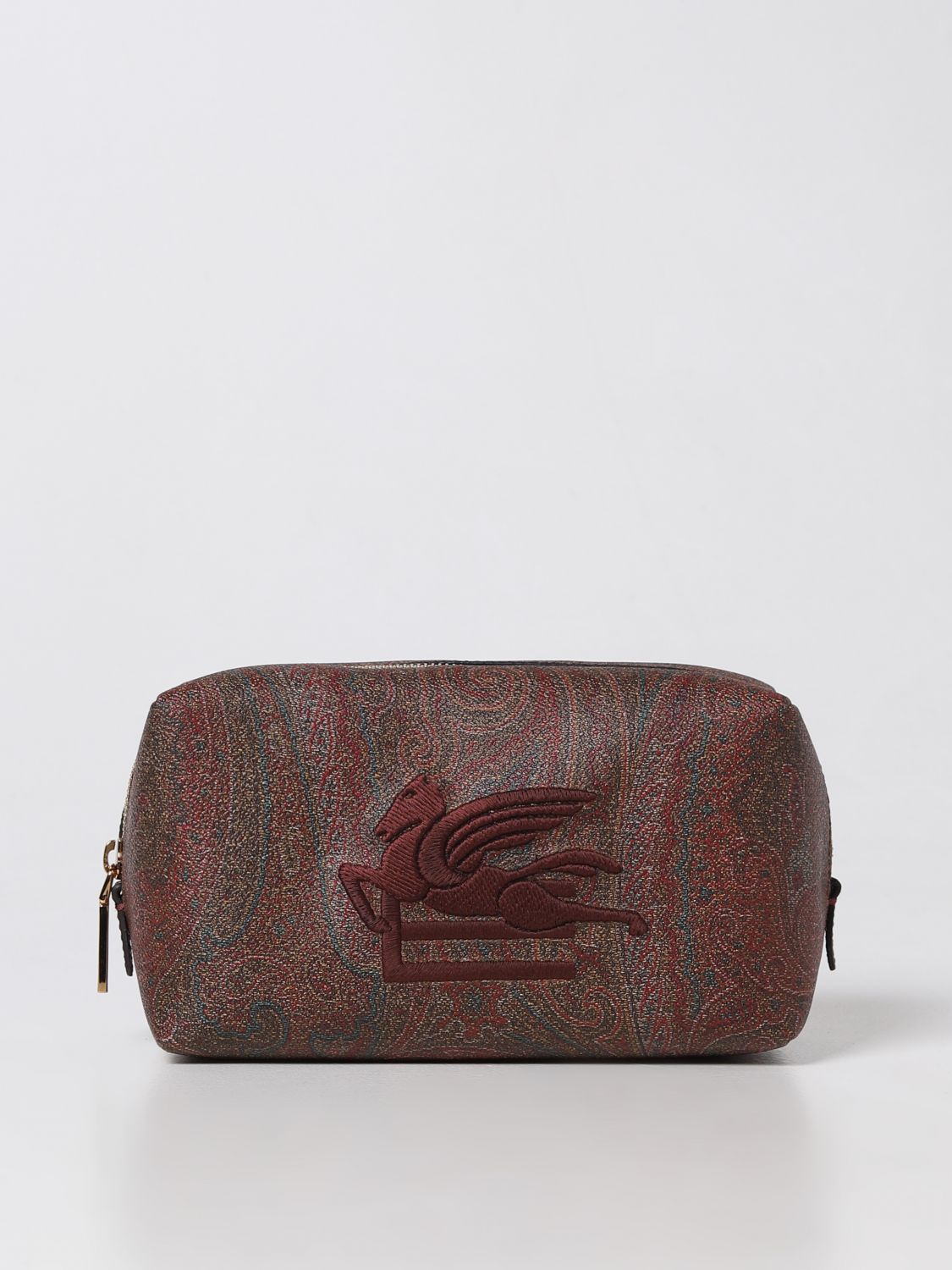 Shop Etro Beauty Case In Coated Cotton With Logo In Red