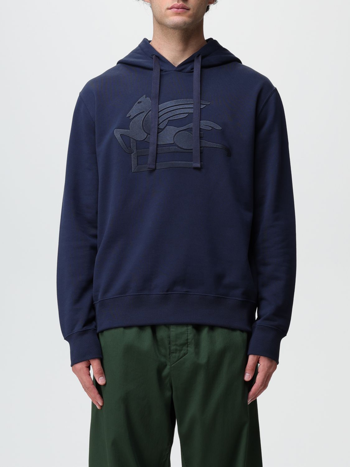 Shop Etro Sweatshirt In Cotton With Embroidery In Blue