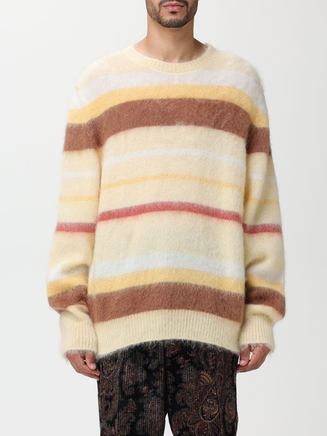 Shop Etro Sweater In Mohair Wool Blend With Striped Pattern In White