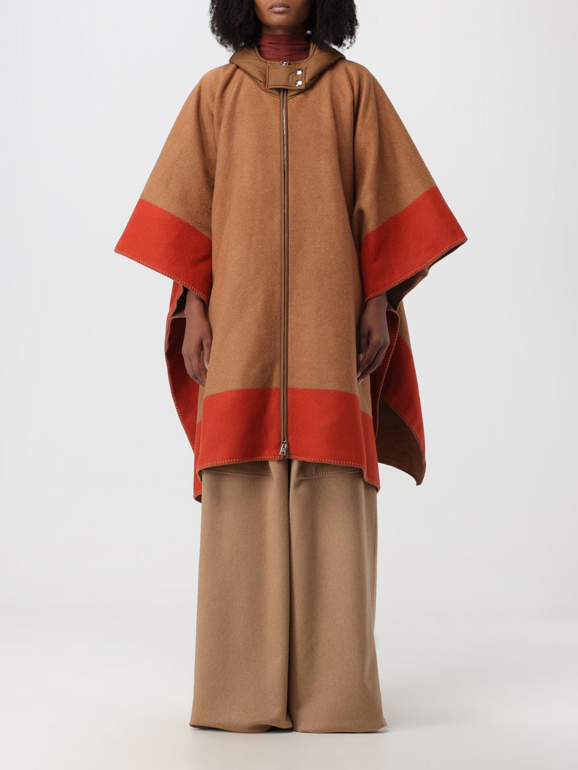 Shop Etro Cape In Wool Blend With Hood In Camel