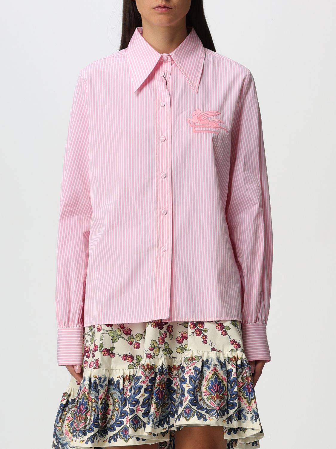 Shop Etro Striped Cotton Shirt In Pink
