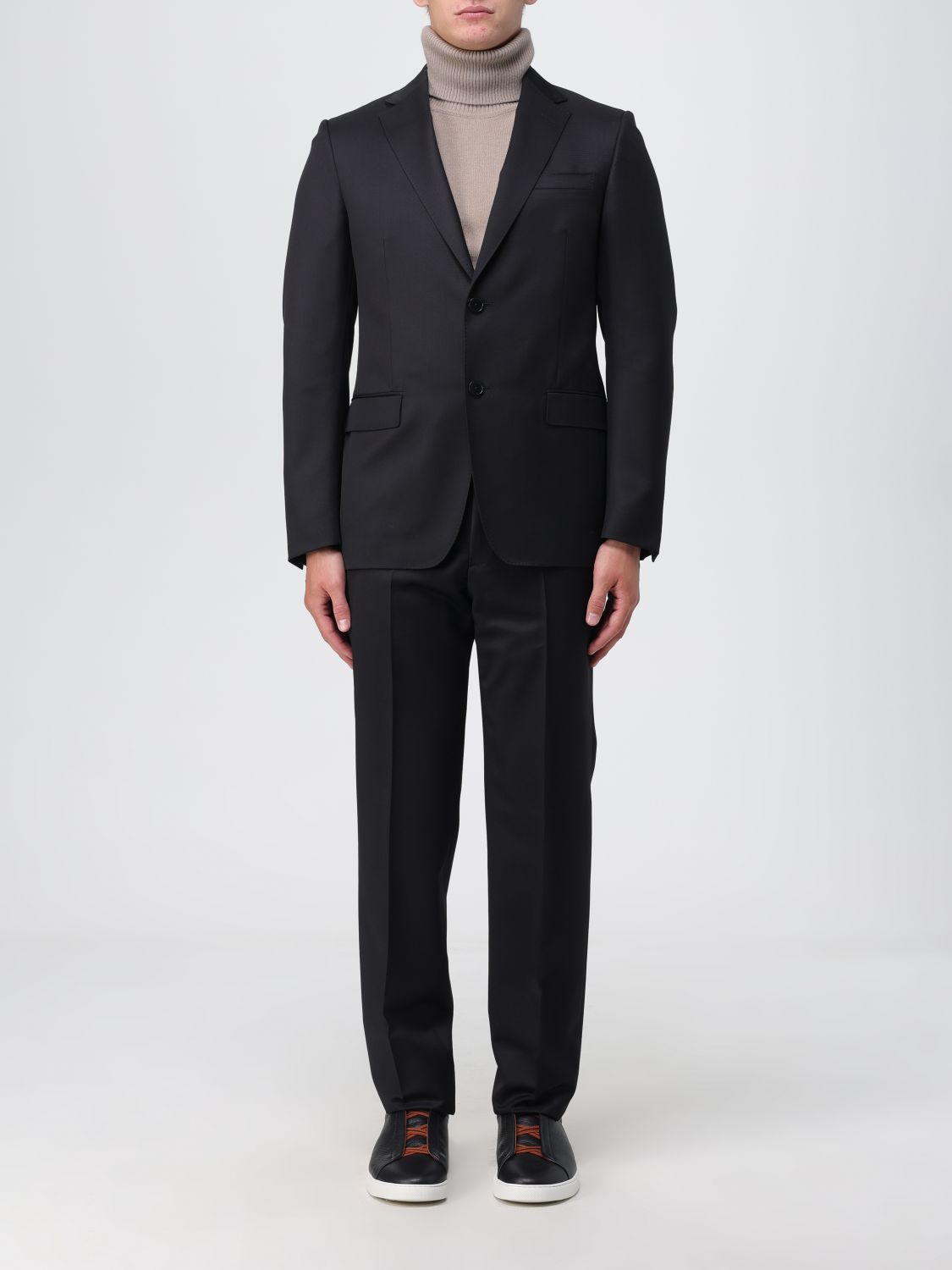 Zegna Suit In Wool And Mohair In Black