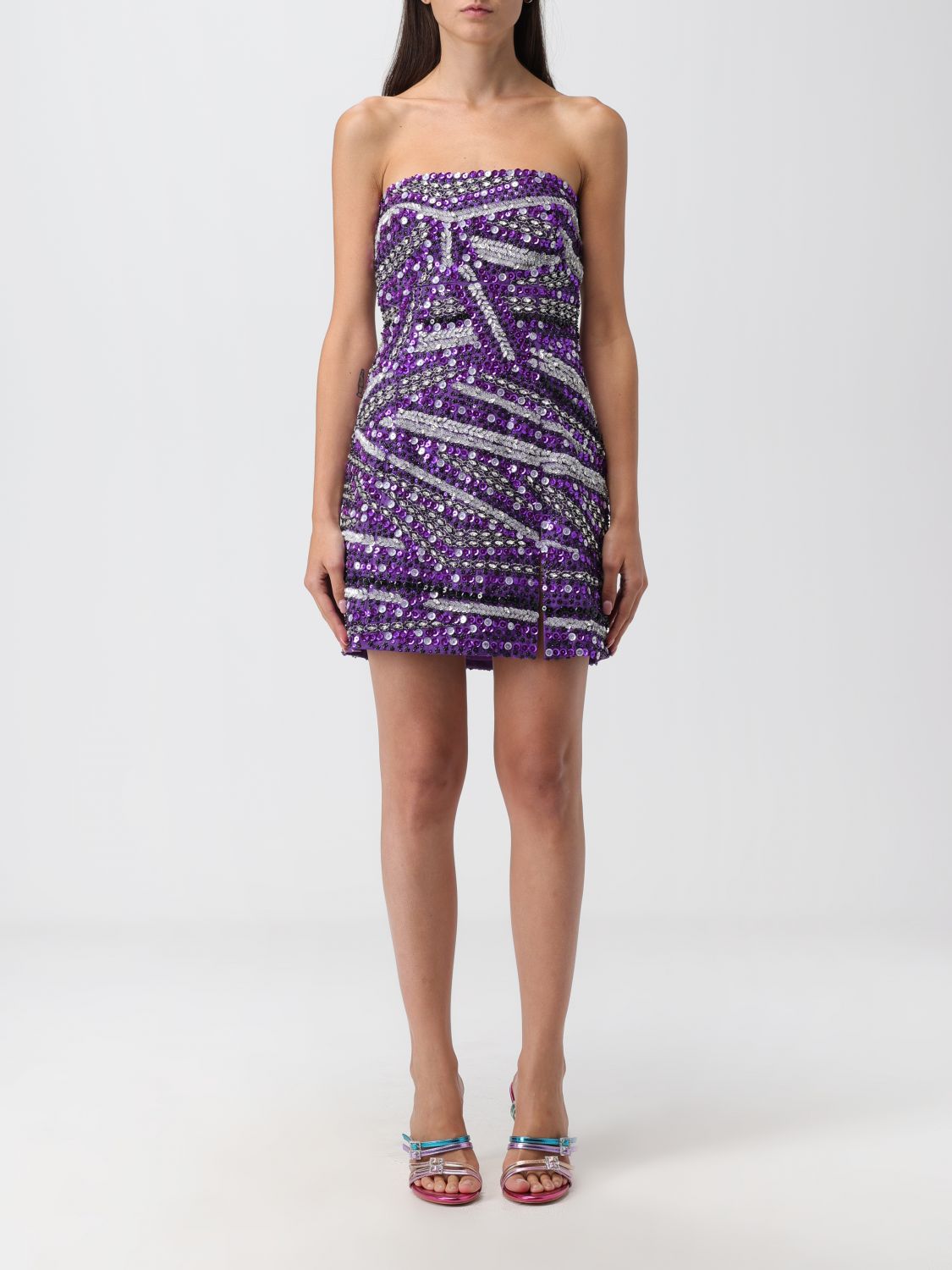 Des Phemmes Sequined Strapless Mini Dress In Violet