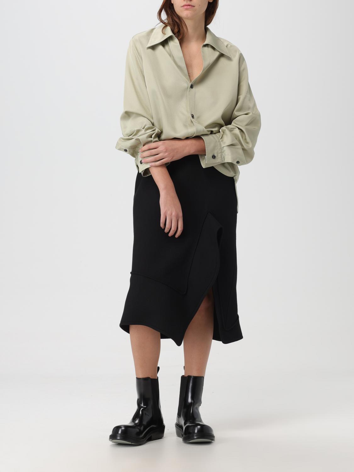 Bottega Veneta Skirt In Cotton And Wool Blend In Black