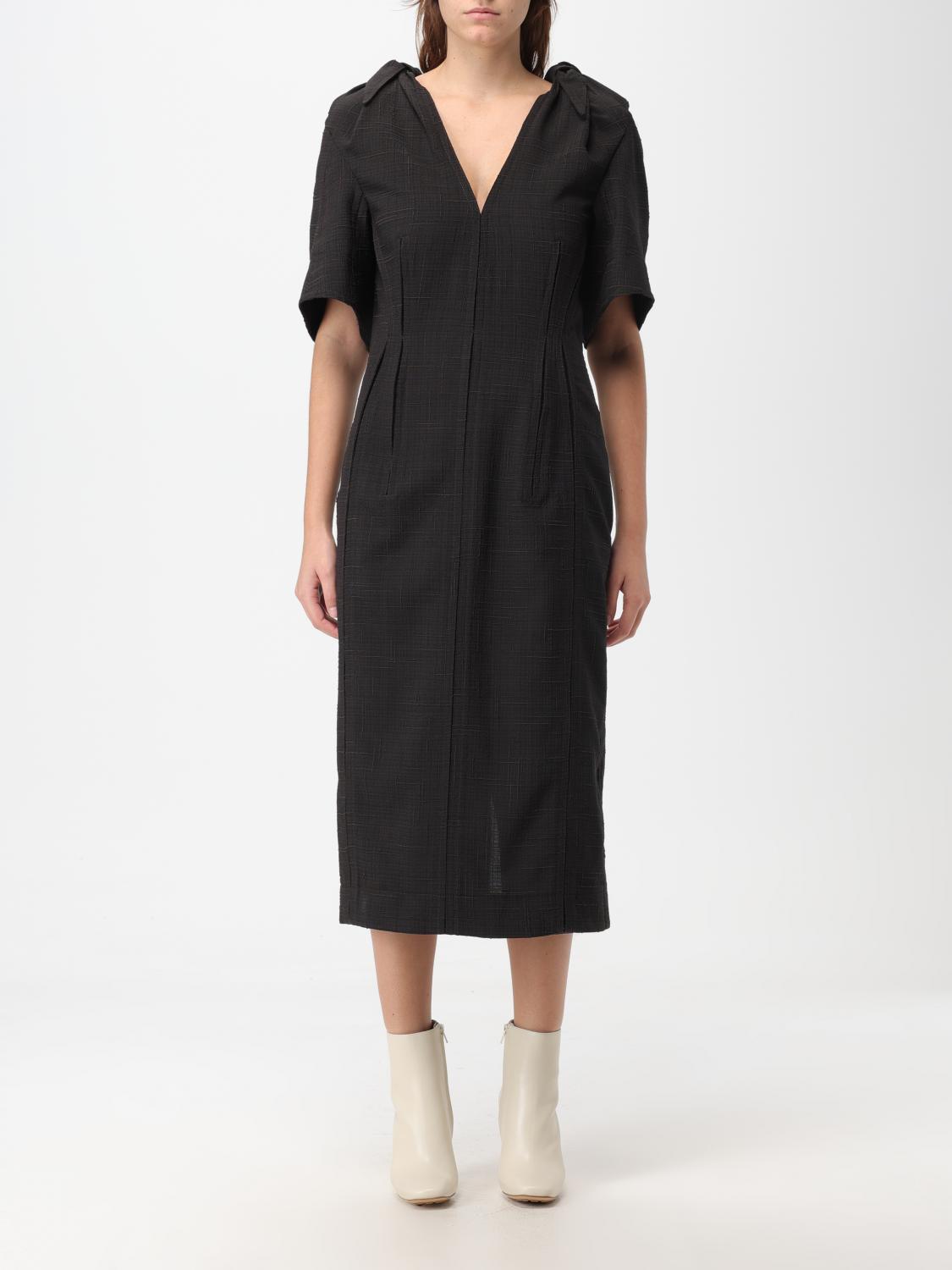 Bottega Veneta Dress In Checkered Wool Blend In Black