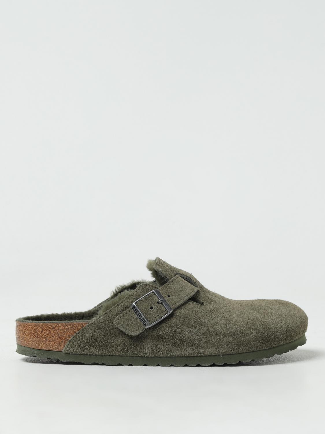 Birkenstock Suede Leather Slip-on Slippers In Olive