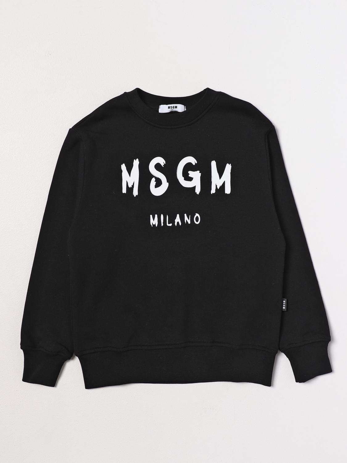 Msgm Black Sweashirt For Kids With Logo In Black