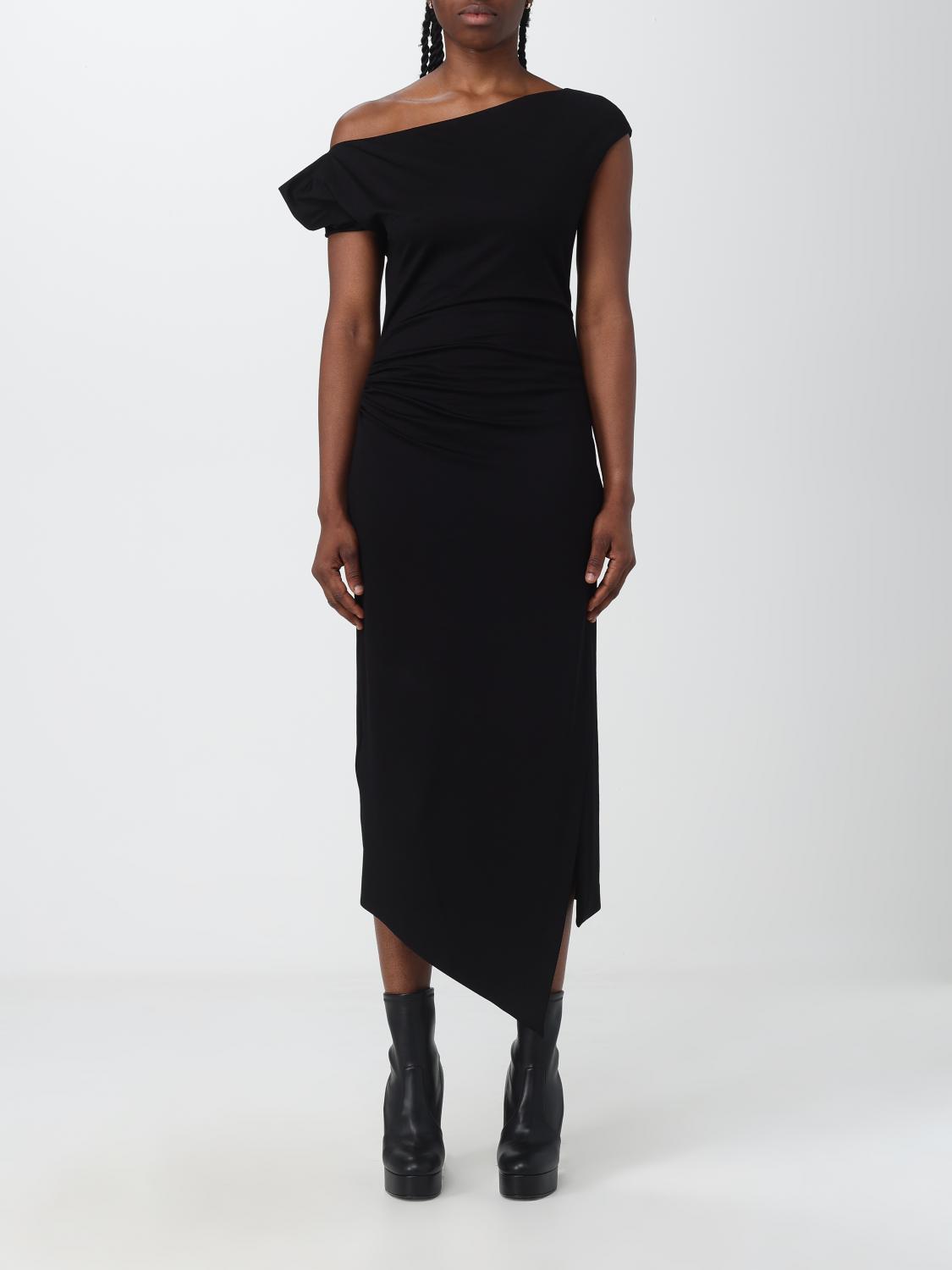 Del Core Asymmetric Ruched Midi Dress In Black