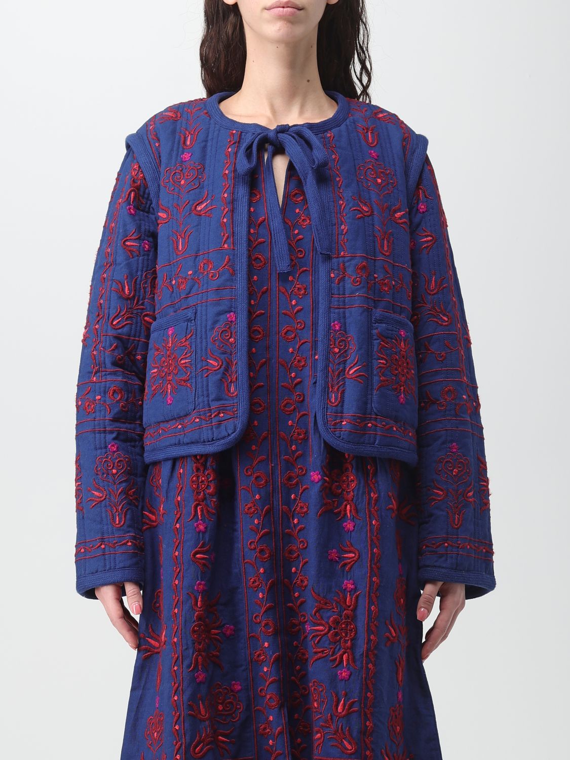 Sea Ny Petunia Jacket In Cotton And Linen With Embroidery In Navy