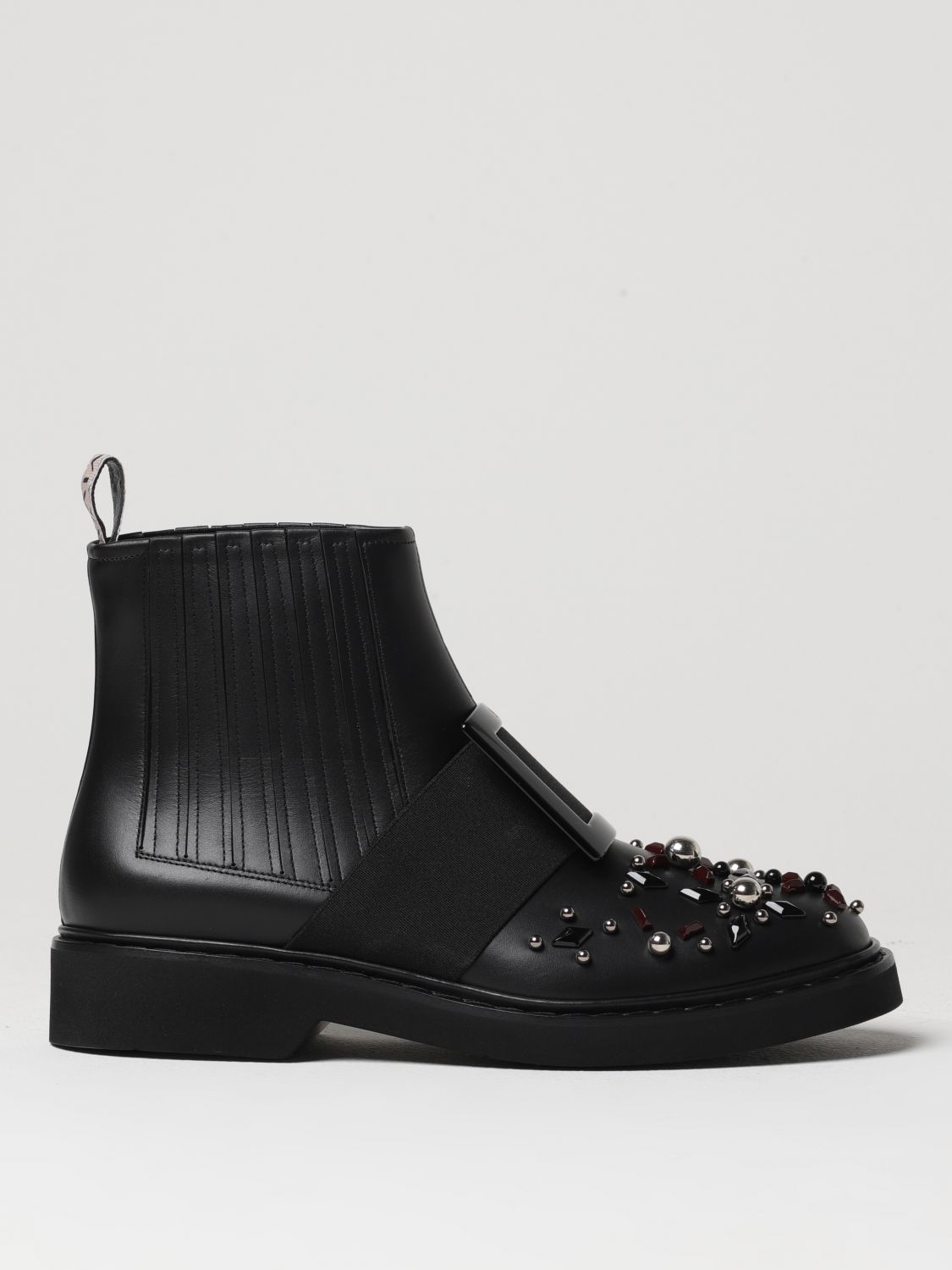 Roger Vivier Viv' Rangers Studs Lacquered Buckle Chelsea Ankle Boots In Black