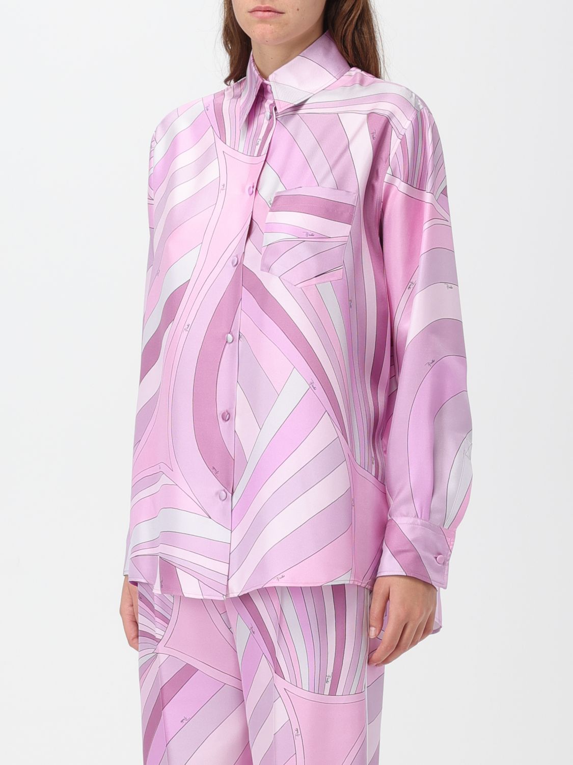 EMILIO PUCCI Geometric Pattern 3/4 Sleeves Rayon T Shirt Pink I38