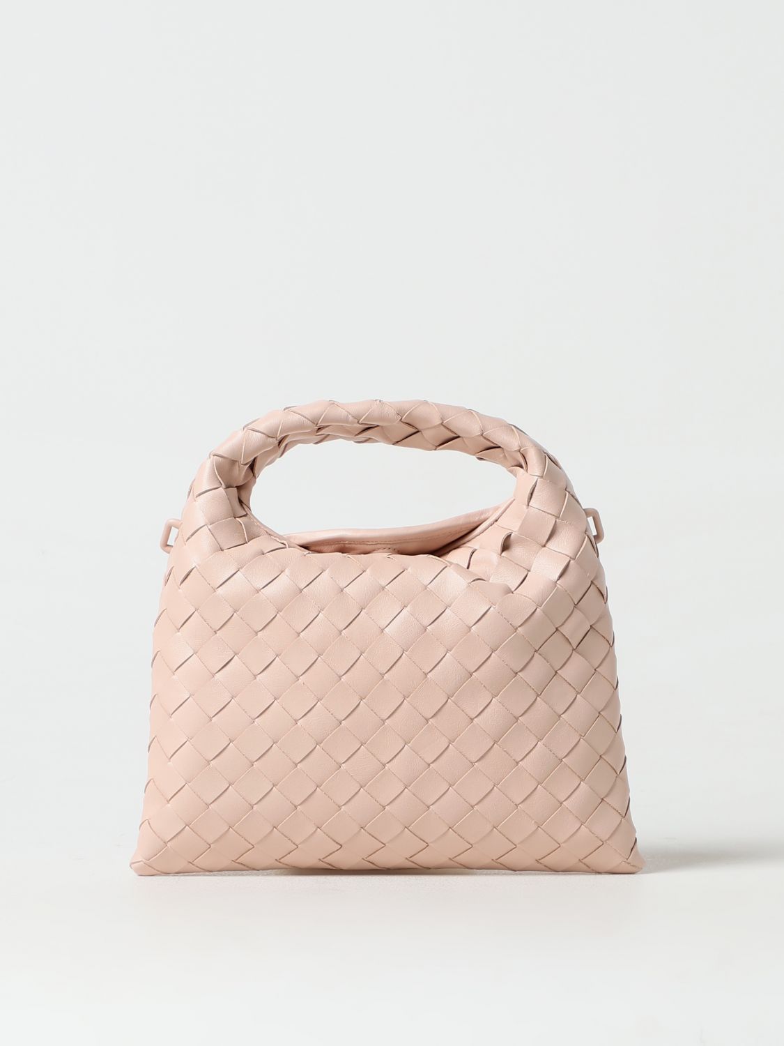 Shop Bottega Veneta Hop Bag In Woven Leather In Pink