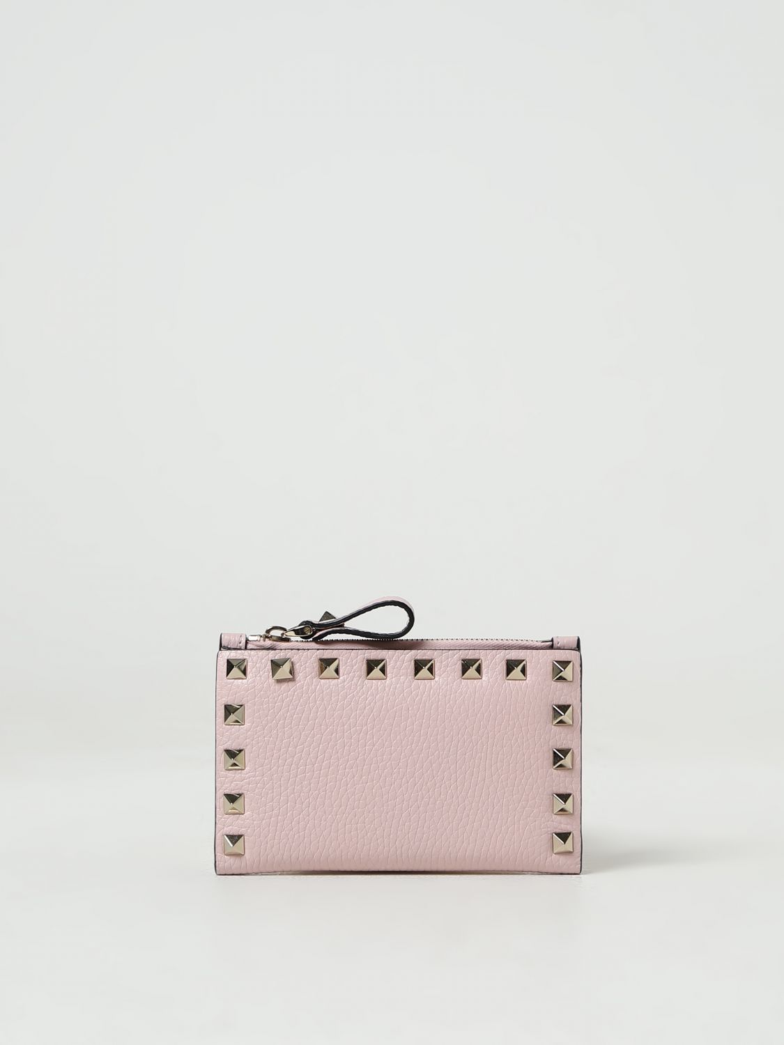 Valentino Garavani Rockstud Wallet In Grained Leather In Pink