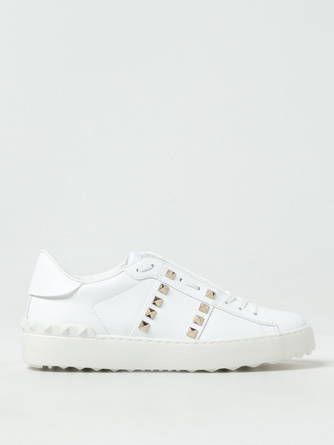 Shop Valentino Rockstud Sneakers In Leather With Studs In White