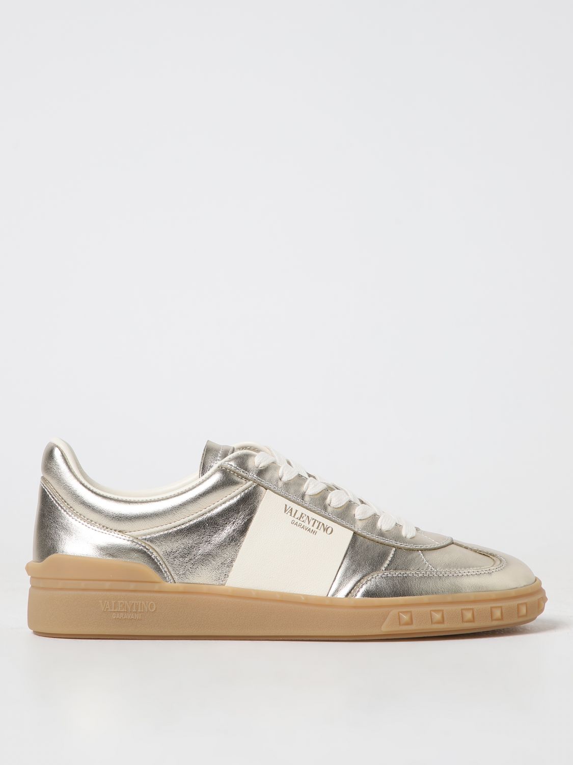 Shop Valentino Sneakers In Laminated Leather In Silver