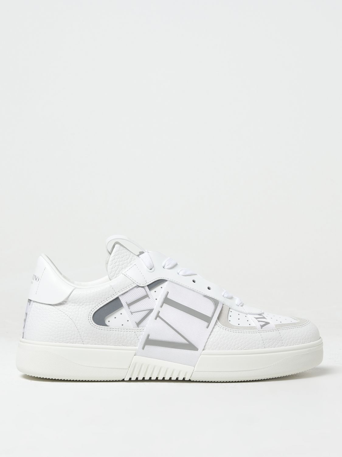 Shop Valentino Vl7n Sneakers In Grained Leather And Suede In White 1