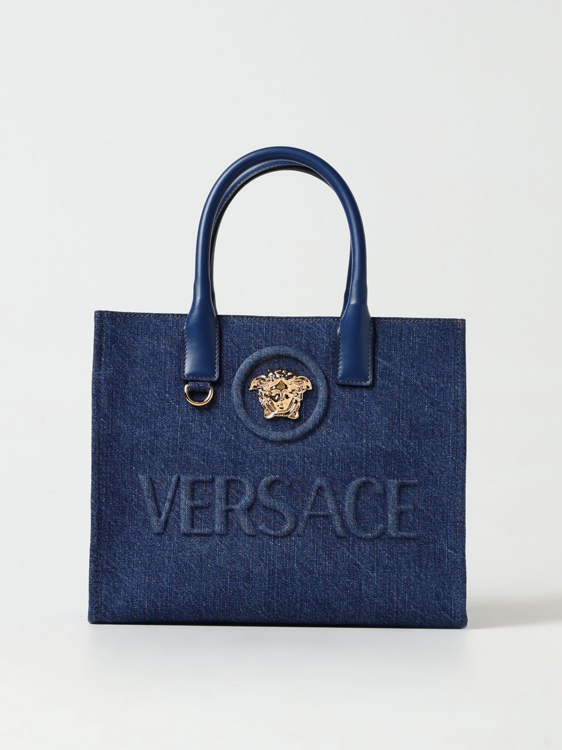 Shop Versace Tote Bags  Woman Color Denim