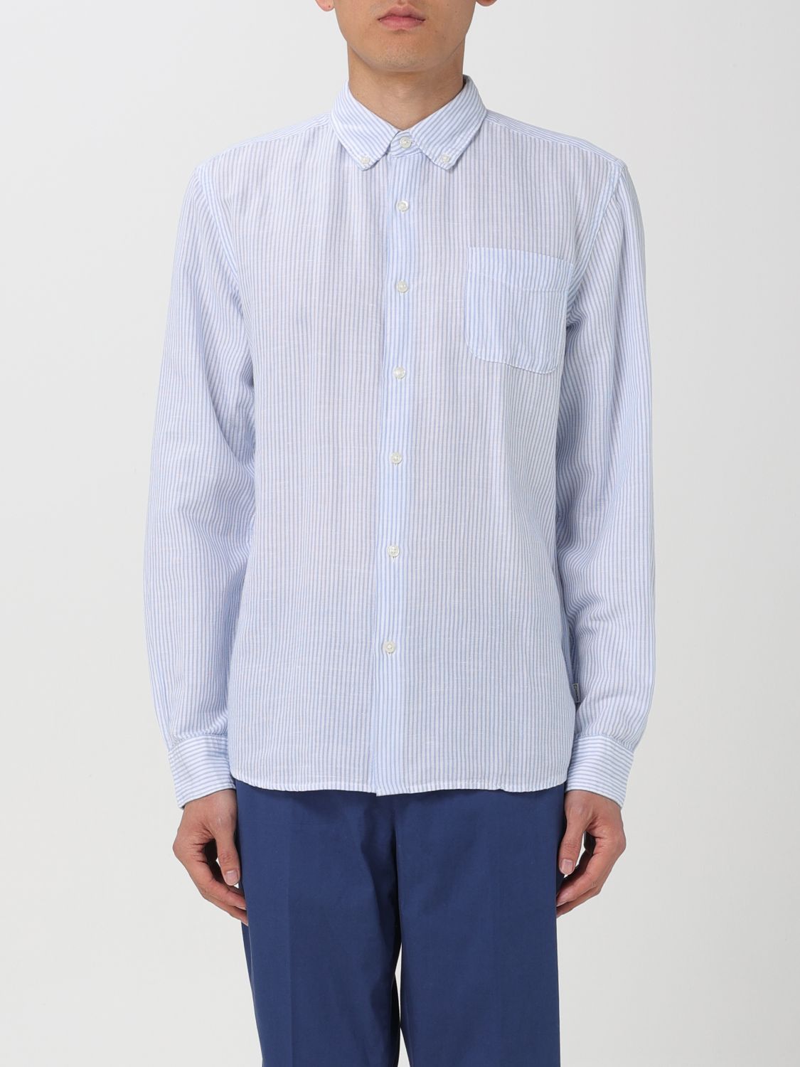 Shop Woolrich Shirt  Men Color Gnawed Blue In 浅蓝色