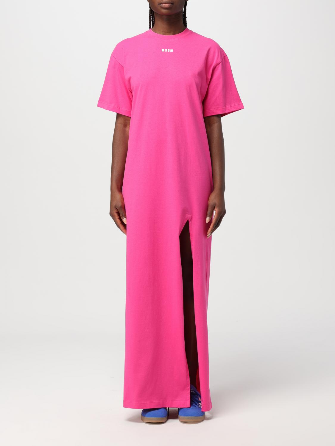 Msgm Logo-print Cotton T-shirt Dress In Fuchsia