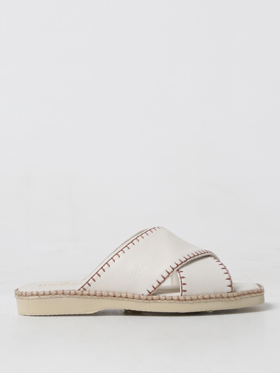 Hogan Crossover-strap Leather Sandals In White