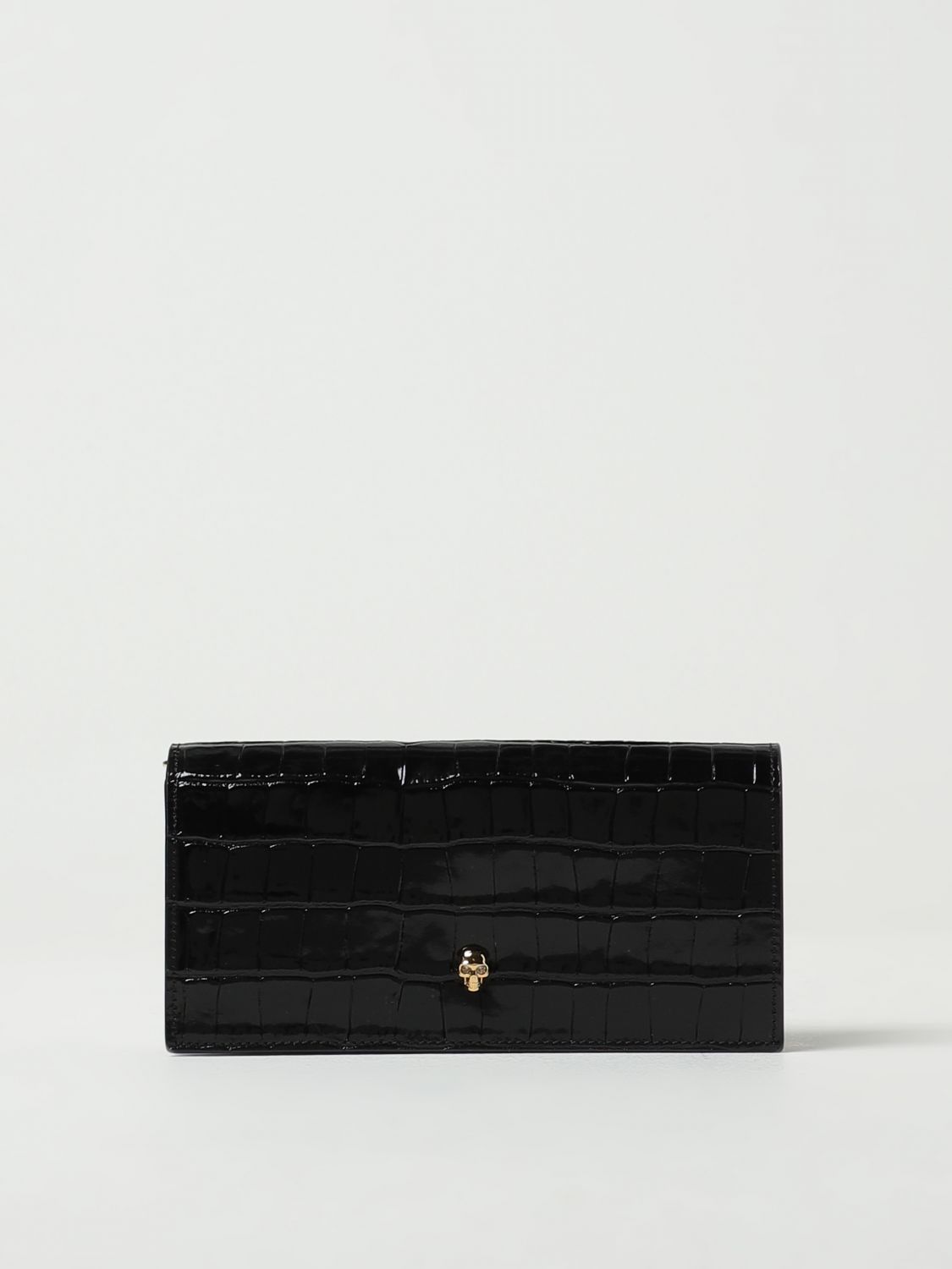 Alexander Mcqueen Wallet Bag In Croco Print Leather In Black
