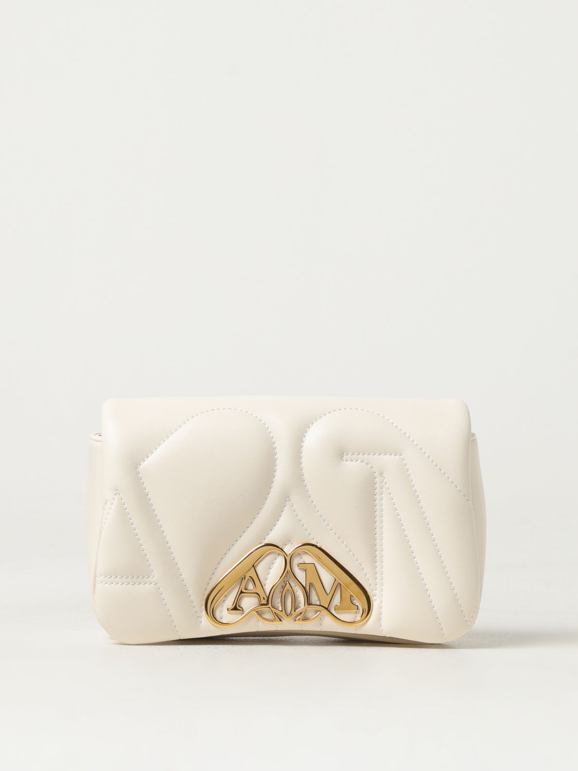 Alexander Mcqueen Seal Clutch In Quilted Leather In Yellow Cream