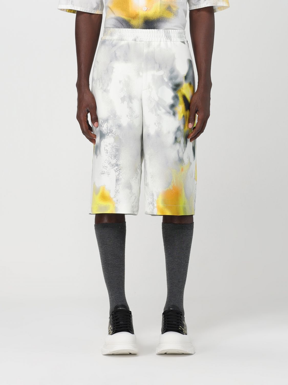 Shop Alexander Mcqueen Shorts With Abstract Print In White