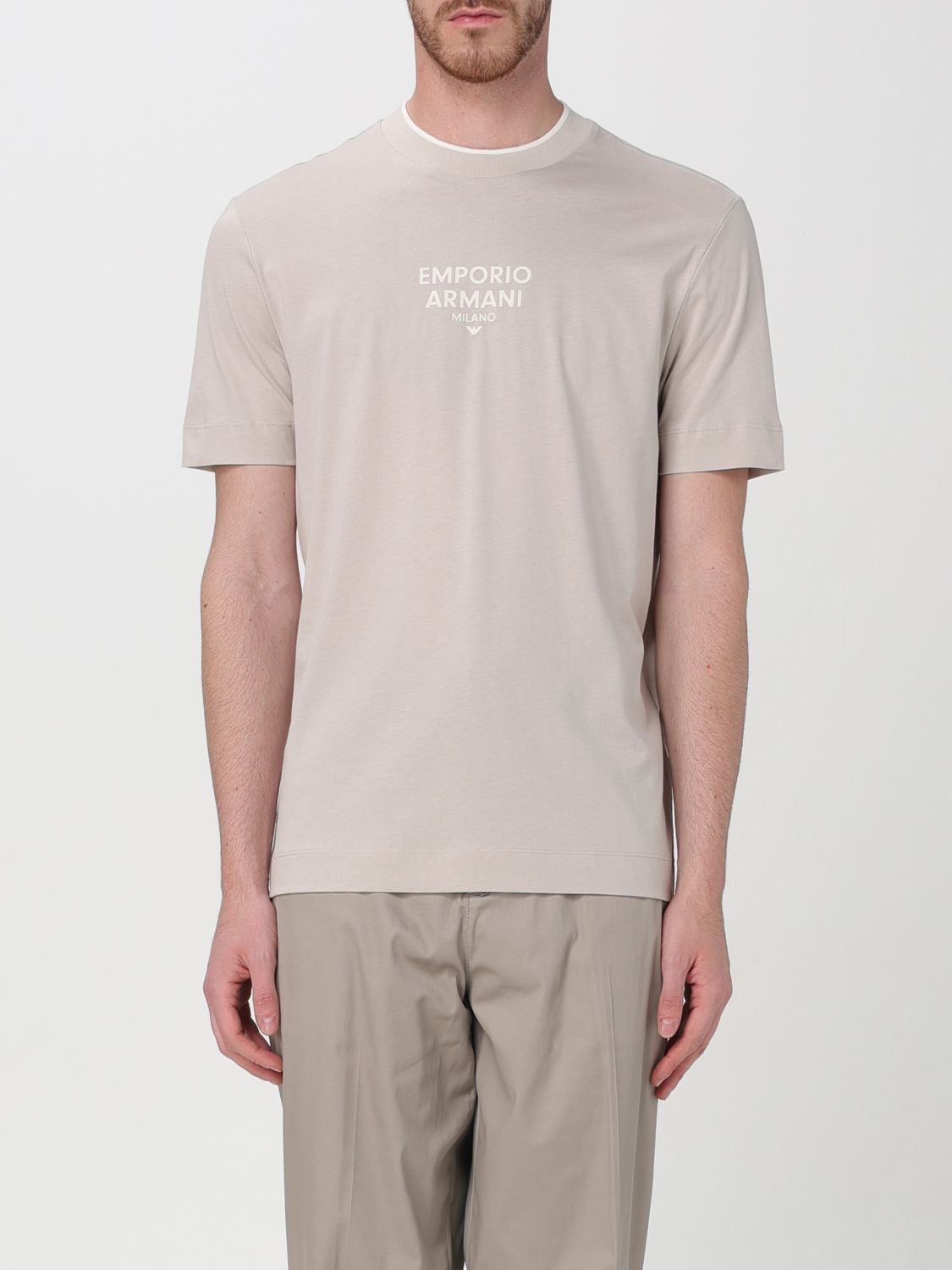 Emporio Armani Logo-rubberised Cotton T-shirt In 象牙色