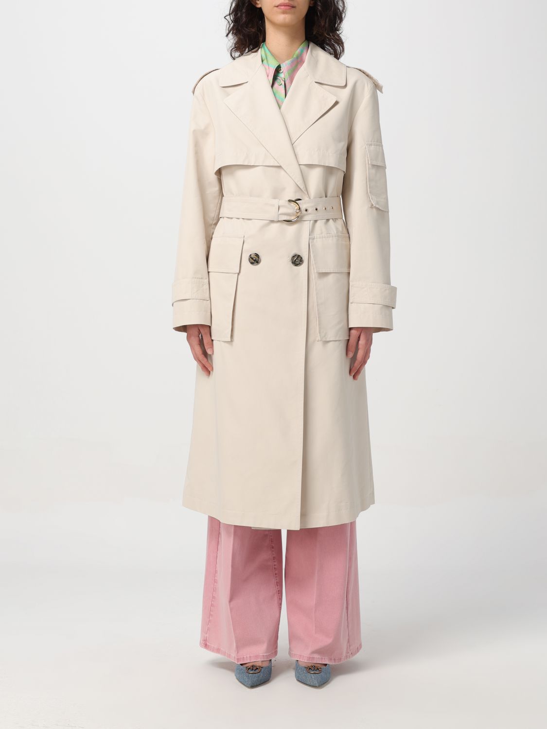 Shop Pinko Trench Coat  Woman Color Beige