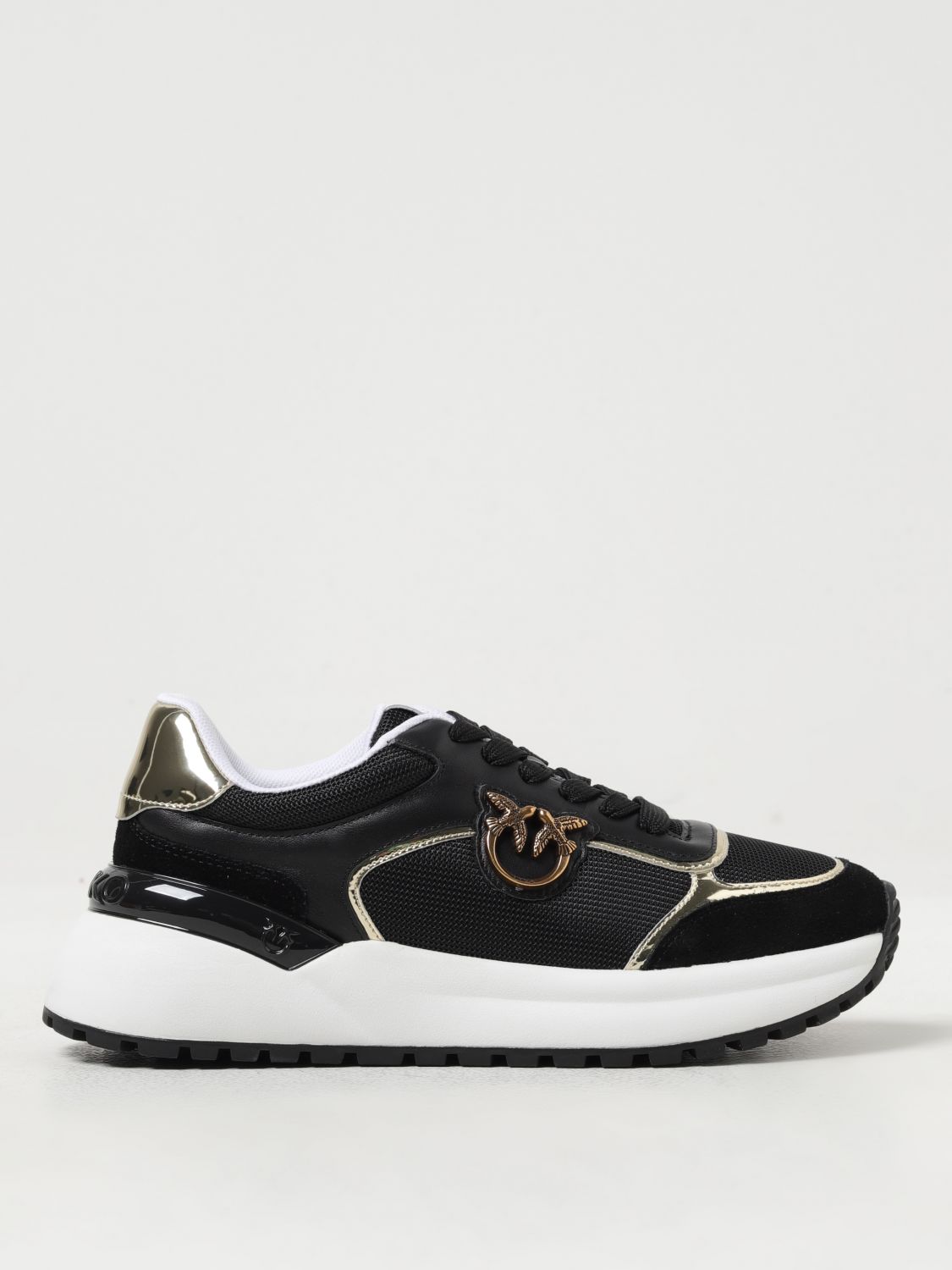 Pinko Gem Trainers In Leather And Mesh In Black