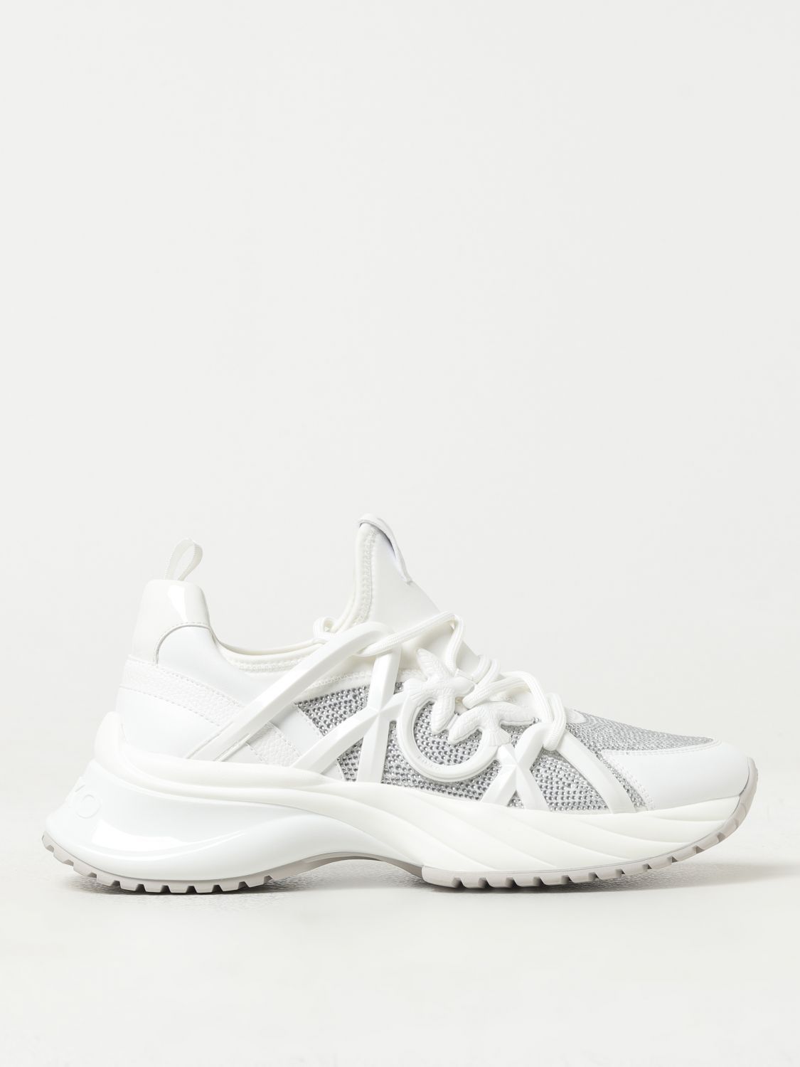 Shop Pinko Ariel Sneakers In Neoprene And Synthetic Leather With Rhinestones In White