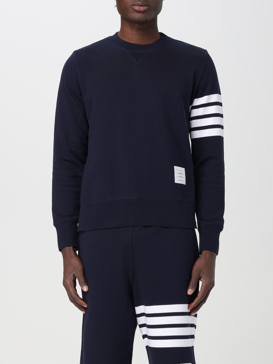 Thom Browne Stripe Sleeve Sweatshirt In Navy