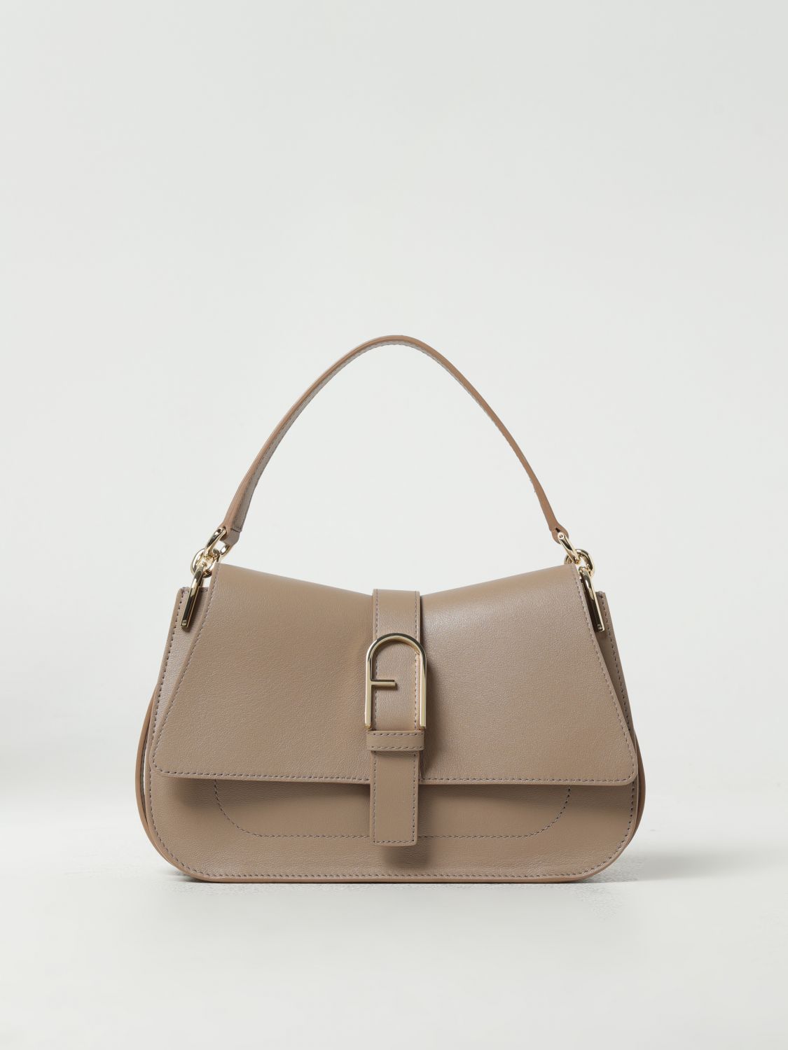 Shop Furla Flow Bag In Leather With Shoulder Strap In Beige