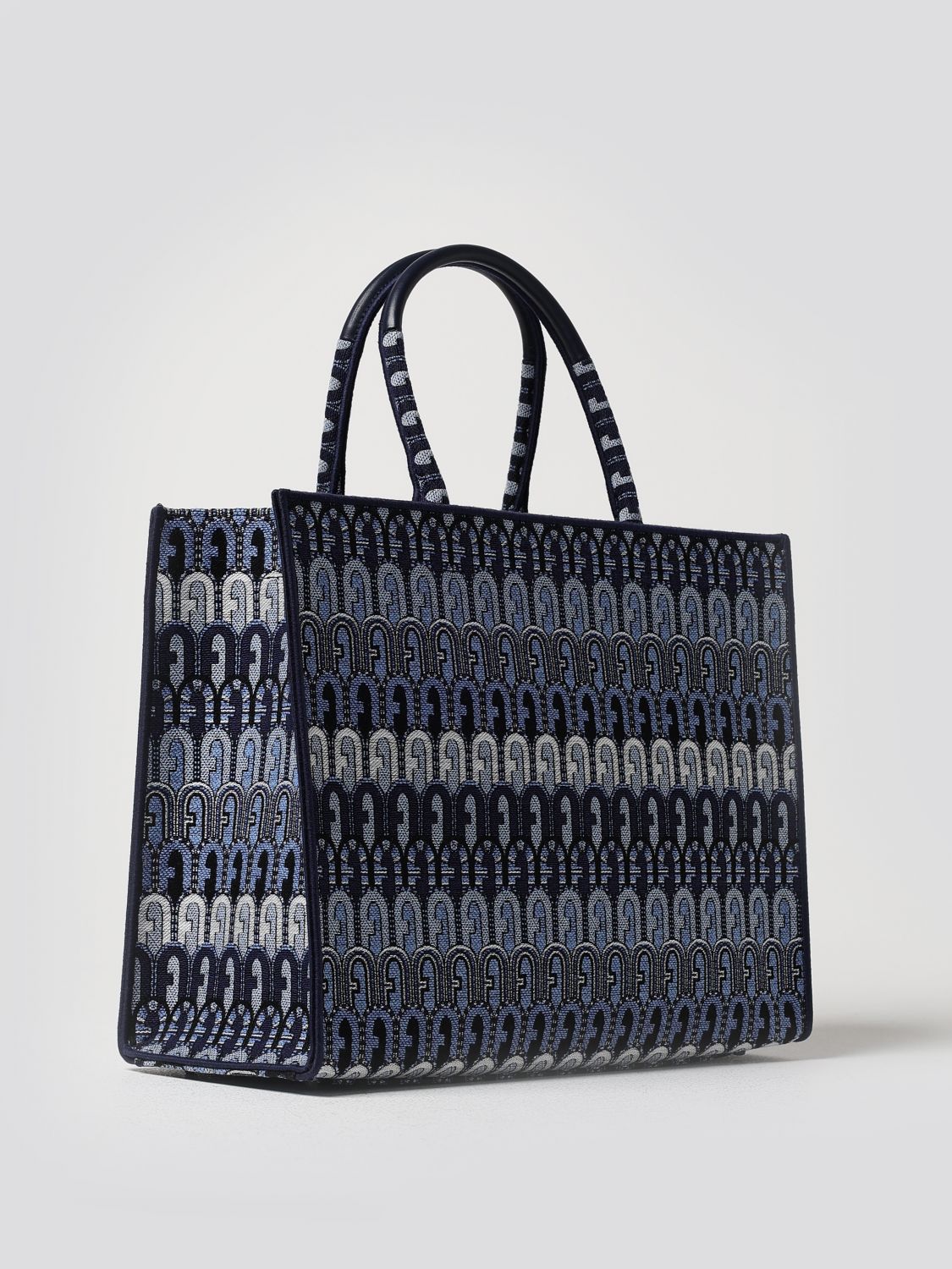 FURLA: Opportunity L bag in canvas with jacquard logo - Denim