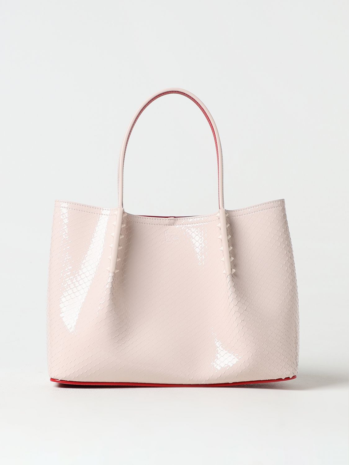 Shop Christian Louboutin Cabarock Bag In Embossed Patent Leather In Beige