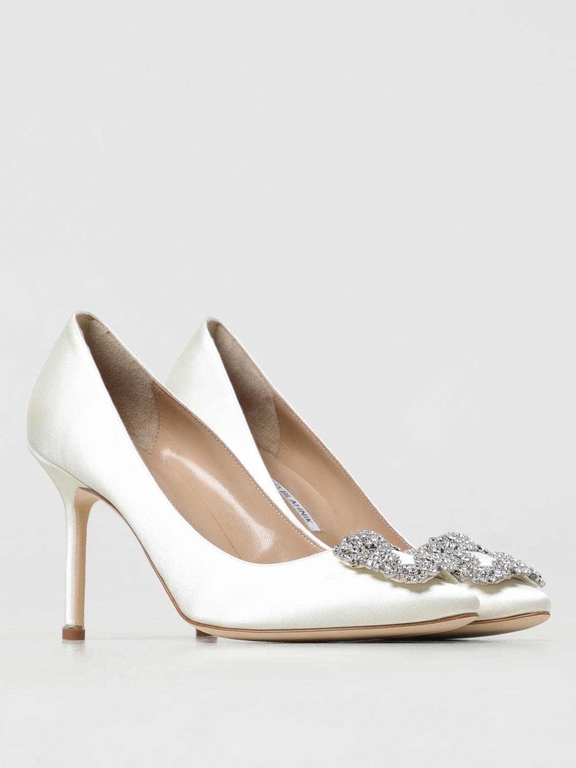 MANOLO BLAHNIK: Hangisi pumps in satin with jewel buckle - Ivory ...