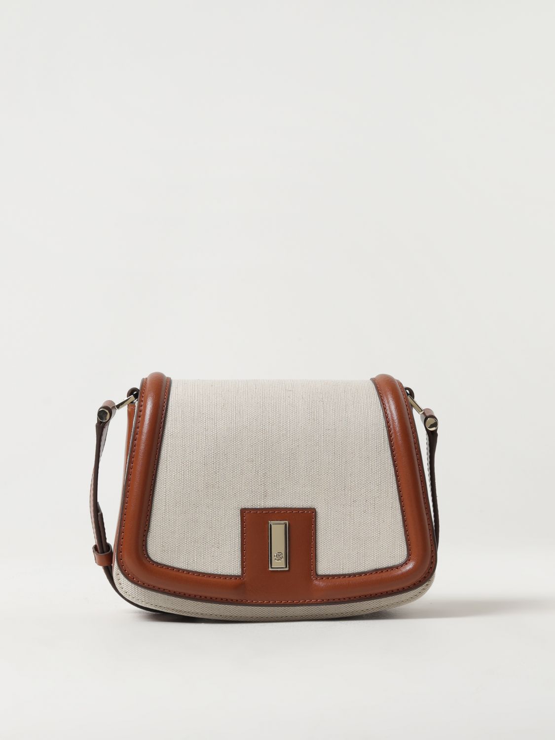 Hugo Boss Cotton-blend Saddle Bag With Leather Trims In 自然色